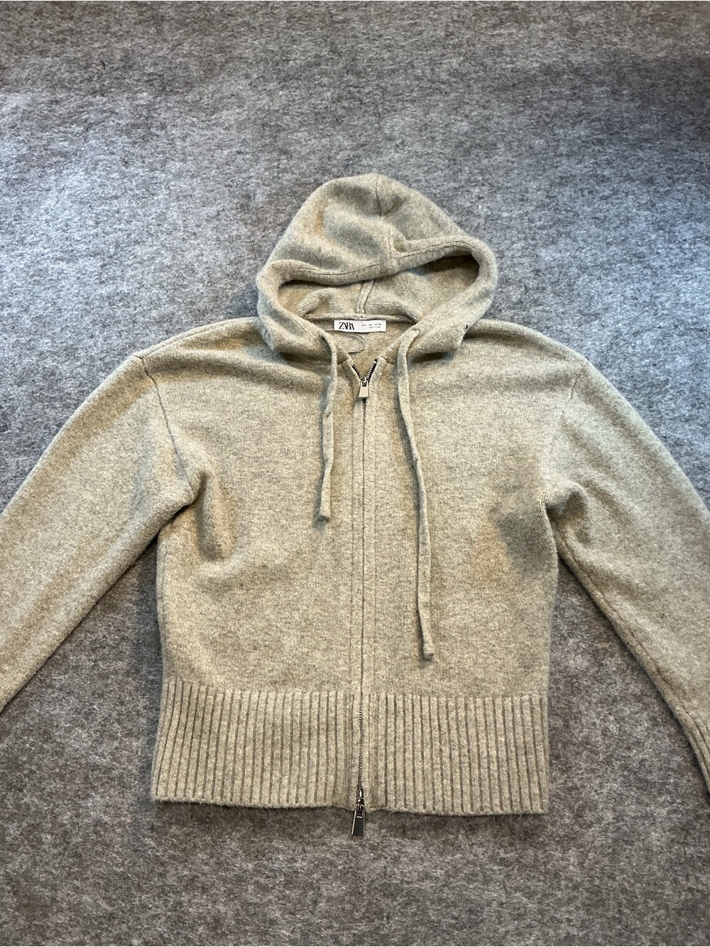 Zara Double Zip Cozy Soft Hooded Zip Sweater Jacket in Light Gray Size L